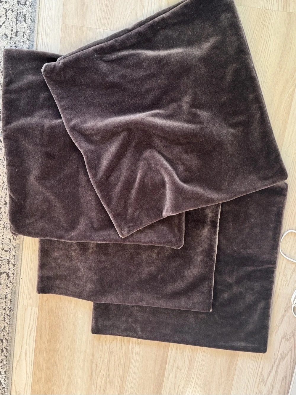 SET OF 4 Restoration Hardware velvet Gray brown mohair cotton Pillow cover case